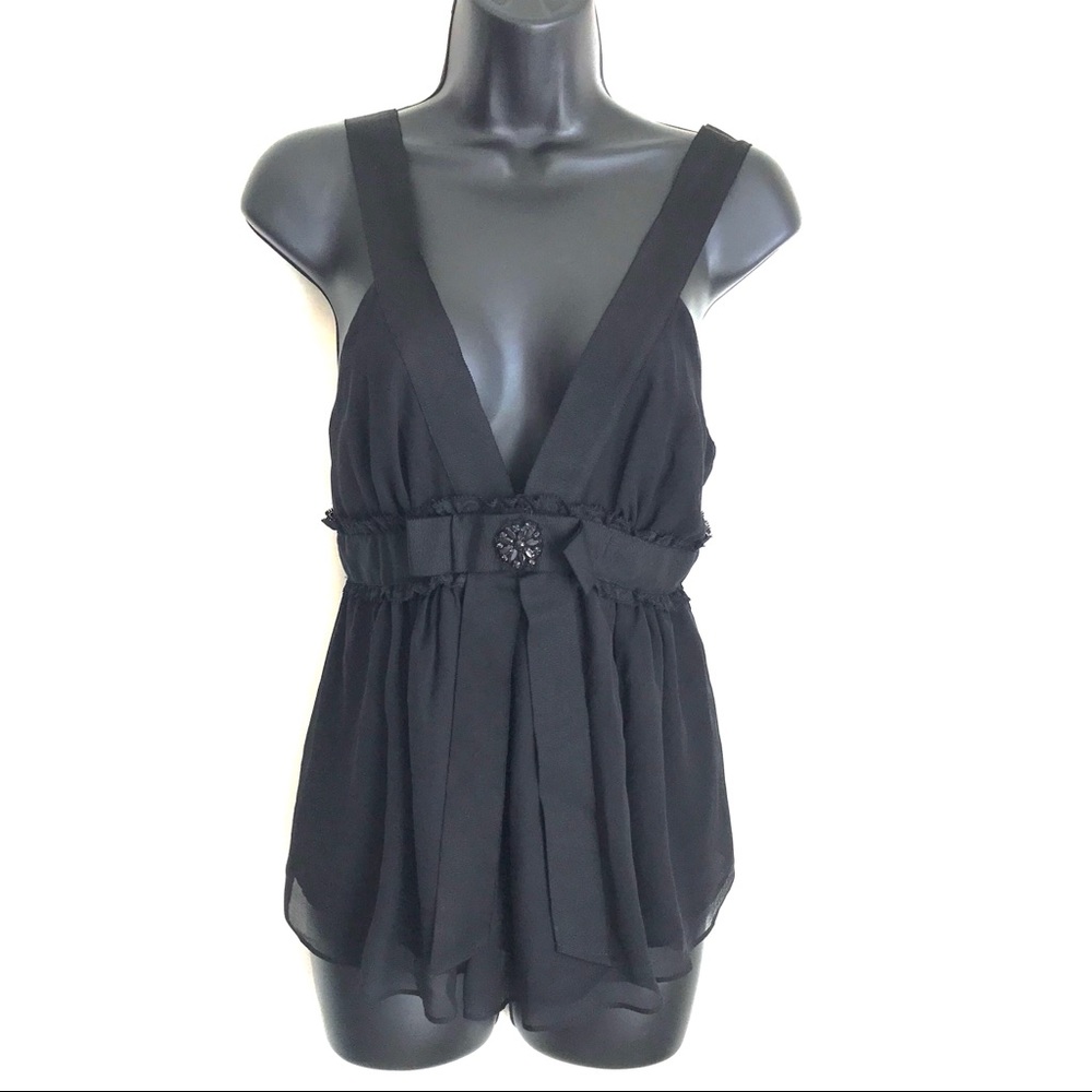 Forever 21 Bow Bead Silk Babydoll Black Tank top S